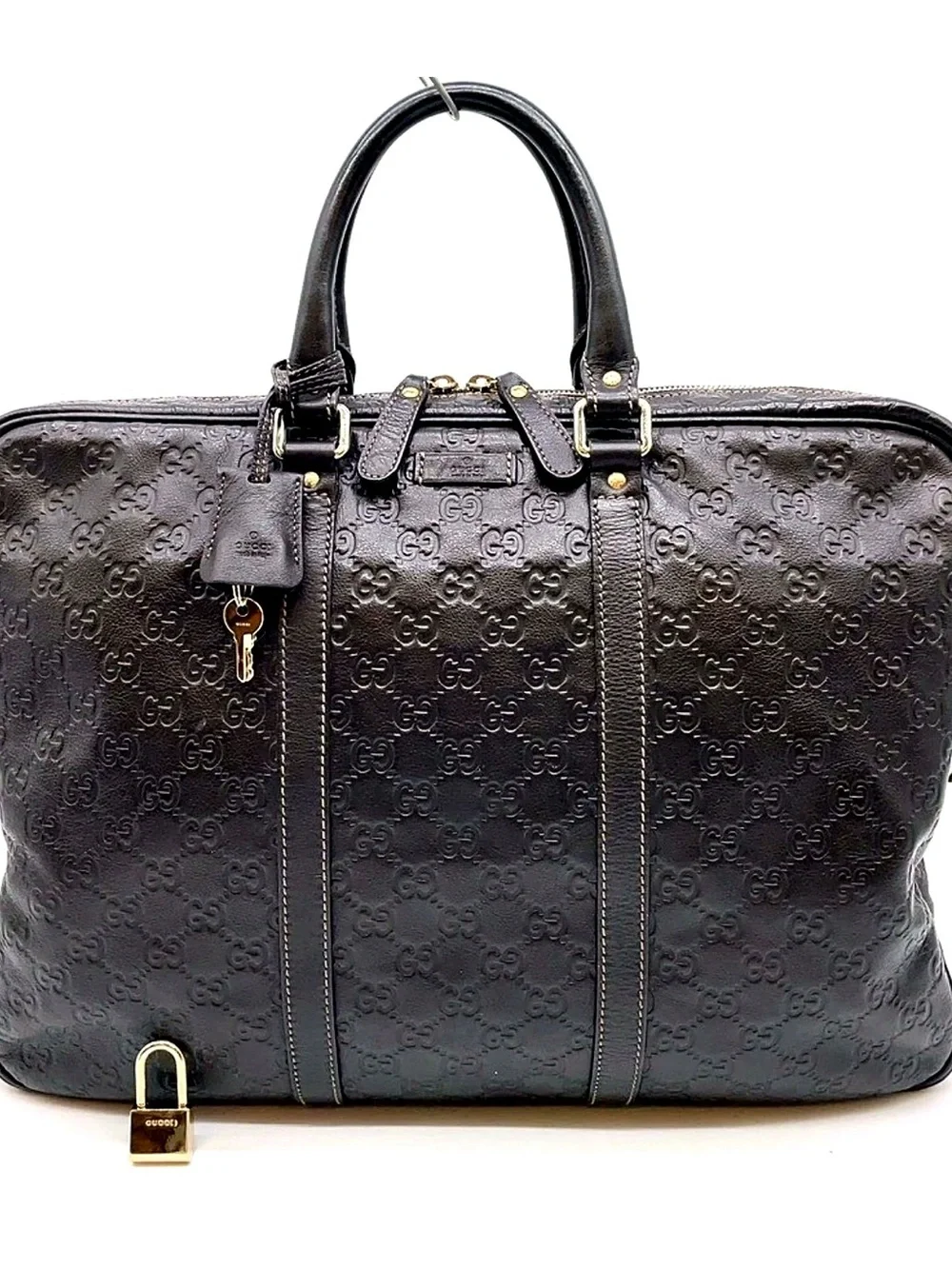 GUCCI Embossed GUCCISIMA Leather Briefcase - Dark Brown PROFESSIONAL